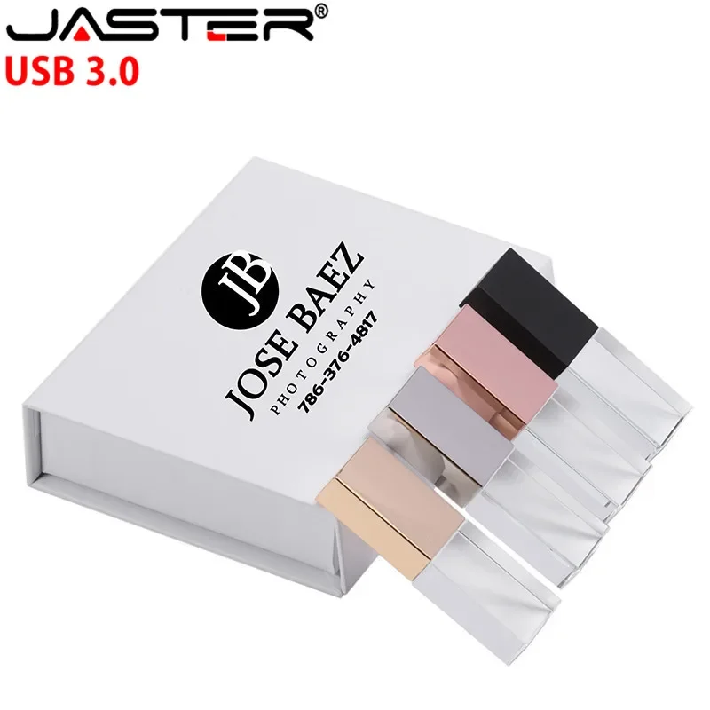 JASTER Usb 3.0 New Custom LOGO Crystal Memory Flash Drive with Gift Box 4GB 8GB 16GB 32GB 64GB (Over 10pcs Free Logo)