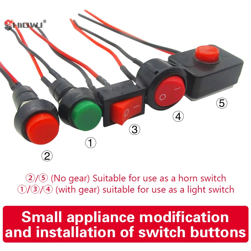 Miniinterruptor modificado de 1 piezas para coche eléctrico, interruptor pequeño para motocicleta, cableado de luces, bocina