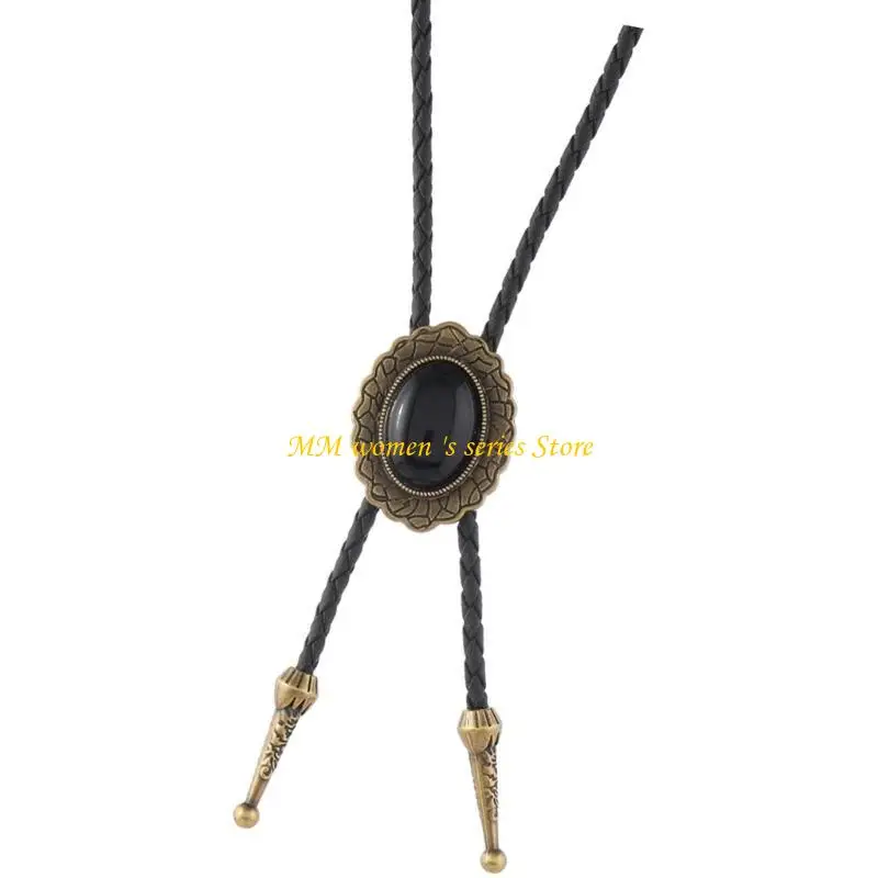 Q39C ربطة عنق بولو جلدية غربية قابلة للتعديل بحجر أسود عتيق للحفلات والمناسبات #2