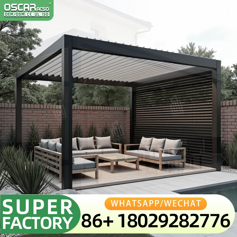 All Season Heavy Duty Outdoor Gazebo Luxury Pergola Bioclimatic Waterproof Pavilion with Screen Doors for Garden Patio Backyard