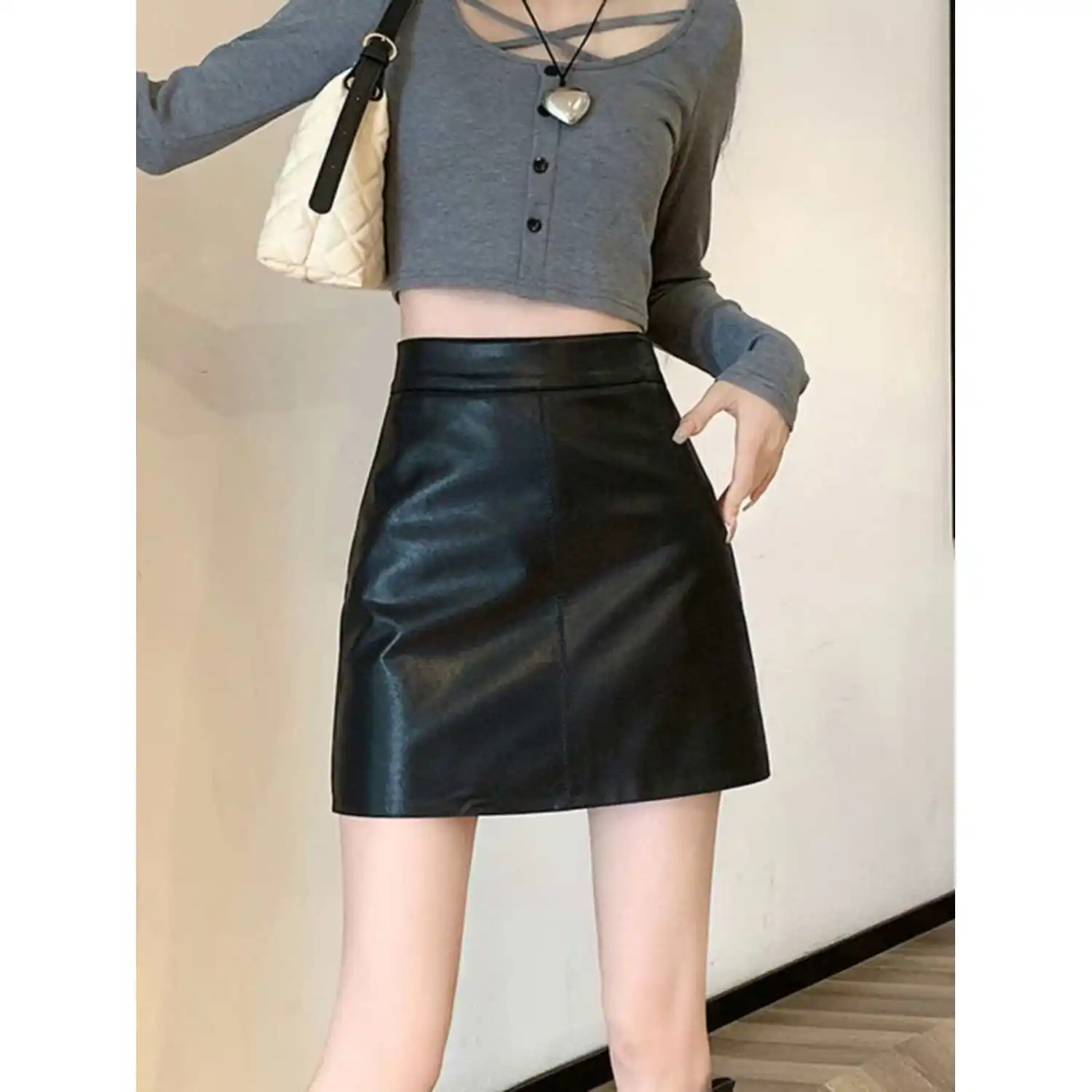 

Черная юбка А-силуэта с высокой талией для женщин больших размеров, весенне-осенняя модная укороченная юбка, элегантная женственная юбка