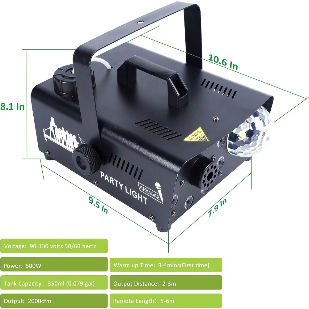 Fog Machine with 8 LED Lights and Disco Ball, Wireless Remote Control Smoke Machine with Bluetooth Speaker, Perfect