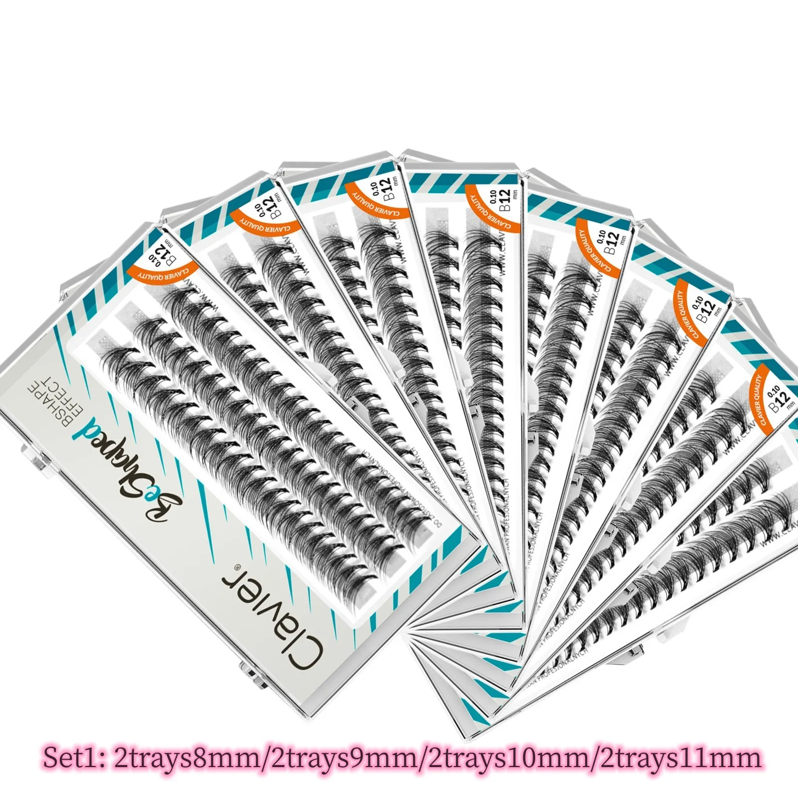 Clavier Beshaped Eyelashes Set Extraordinary Natural 10P Tuft Lash Synthetic Silk Softer Segment Eyelash 8 Boxes Set B Curling
