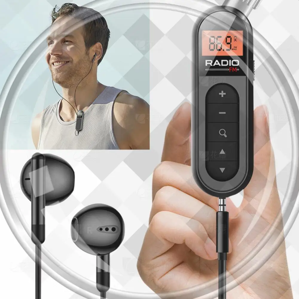 Mini Pocket FM Radio 76-108MHZ Portable Radio Receiver Rechargeable Clip Radio with Backlight LCD Display 3.5mm Headphone Jack