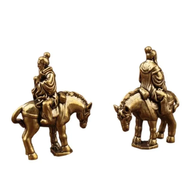 Brass Old Man Riding Donkey Figurine Mini Brass Statue Desktop Ornament Home Office Decor Collectible Craft Gift