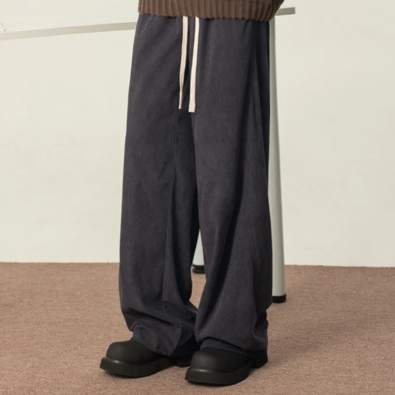 

Irregularly Pleated Corduroy Casual Pants Men's Autumn Winter Retro Loose Drape Straight Leg Pants