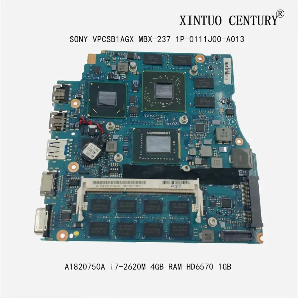 

A1820750A For SONY VPCSB1AGX MBX-237 laptop motherboard 1P-0111J00-A013 W/ i7-2620M 4GB RAM 216-0810005 HM67 100% tested working