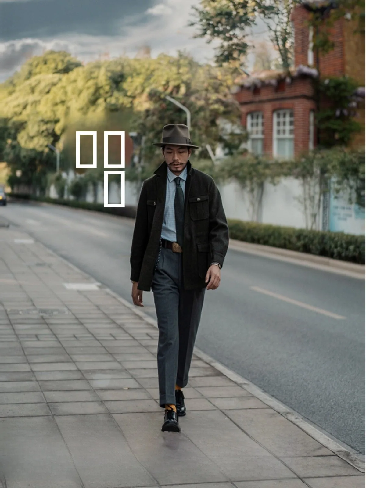 

Retro American Sari Jaet Gentleman's Hunting Coat Autumn Winter Woolen Tweed Men's Faion Slim Fit Thiened Wool Blend