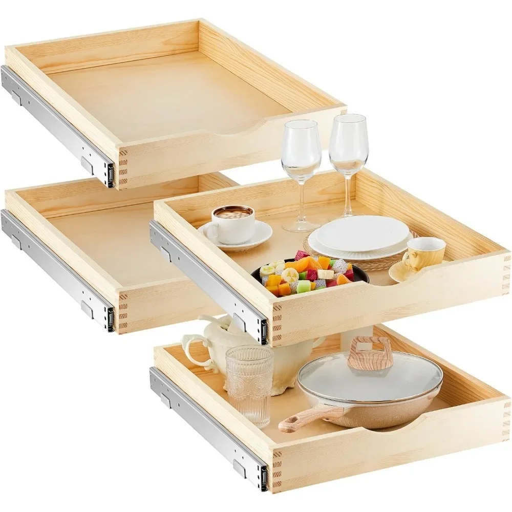 

4 Set Wooden Pull out Tray Cabinet Organizer Soft Close Roll out Shelves,Kitchen Cabinets Fully Assembled Slide Pantry Shelves