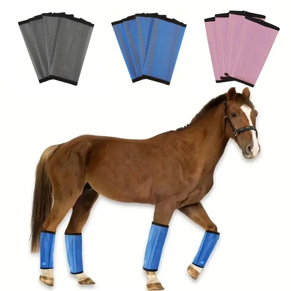 4 ชิ้นพร้อมตัวยึดที่แข็งแกร่ง Horse Fly รองเท้า Breathable Fine ตาข่าย Anti-fly รองเท้าม้าสบายสีสัน Equine Fly รองเท้า