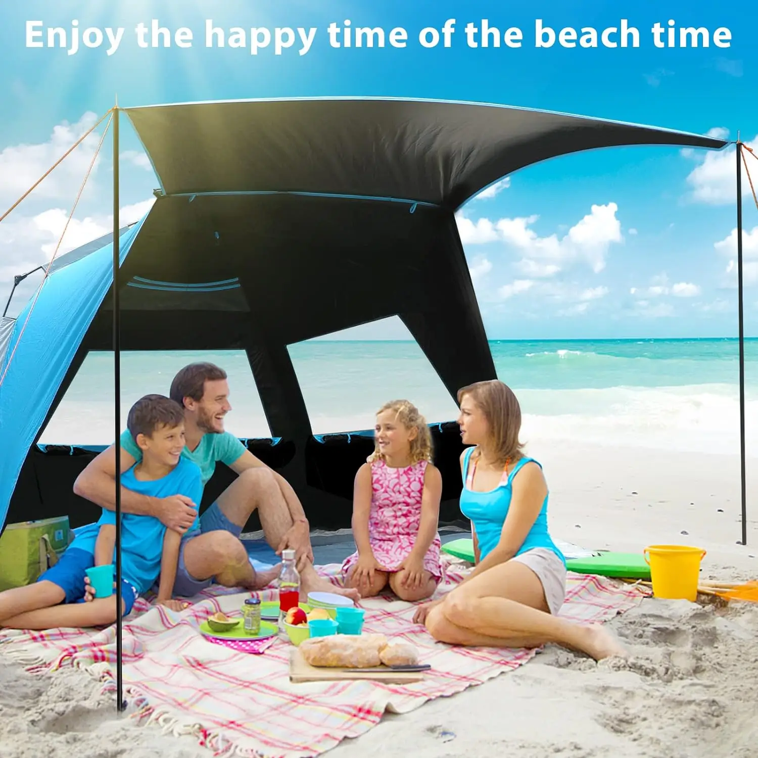 

Beach Tent,Deluxe XL Pop-up Canopy Cabana Beach Shade Tent for 4-6 Person, UPF 50+ with Dark Shelter Technology