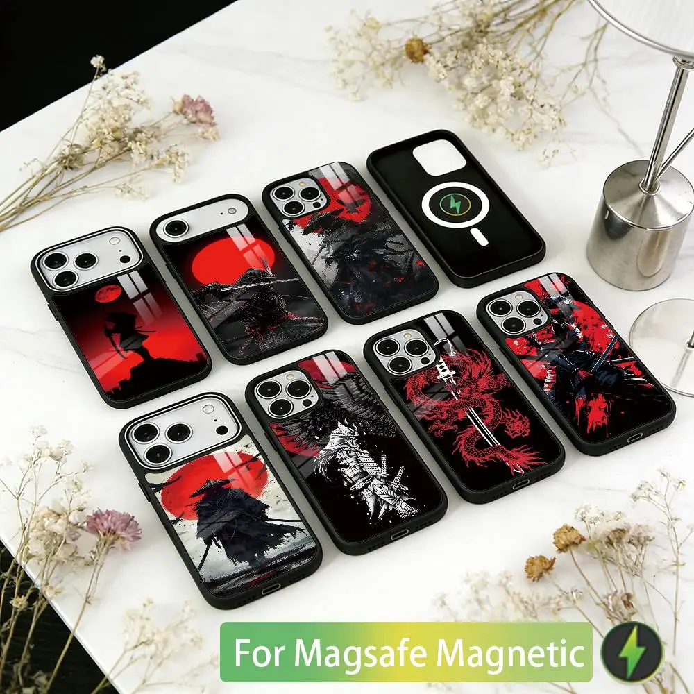 

Painting Japan Samurai Art Phone Case For iPhone17,16,15,14,13,12,11 Plus,Pro Magnetic For Magsafe Wireless Charging
