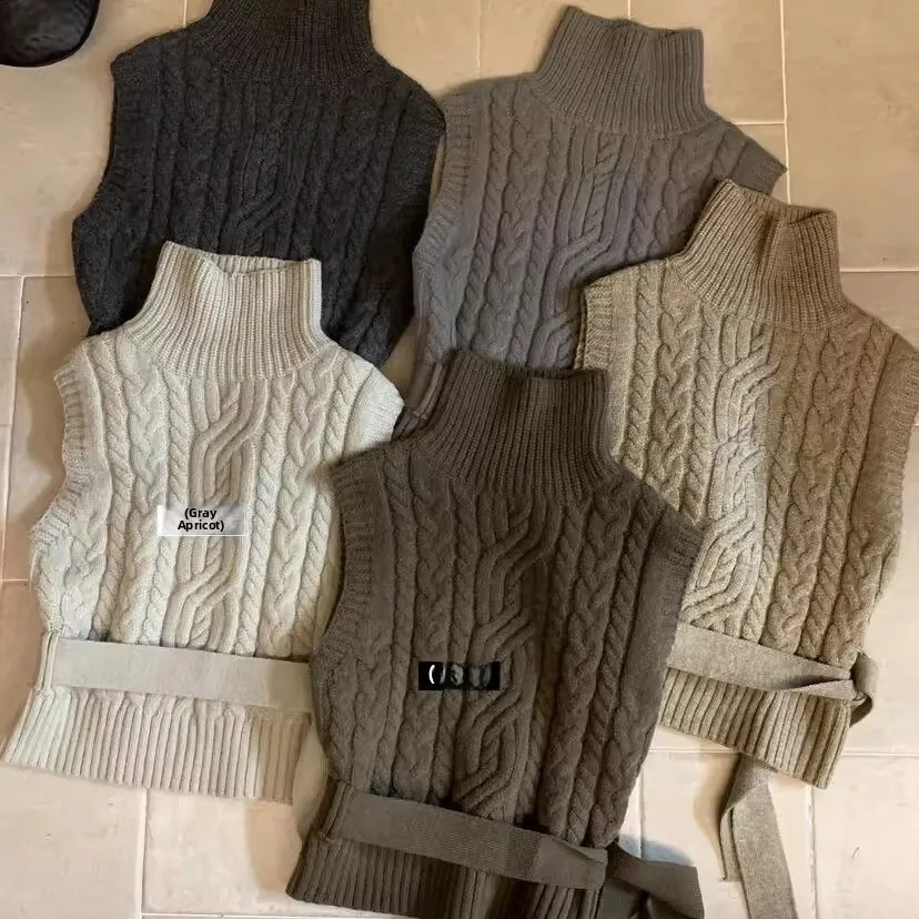 Gilet lavorato a maglia da donna Collo alto Vita stretta con cintura Svel Top Retro Sle Versatile Autunno Inverno Nuovo arrivo