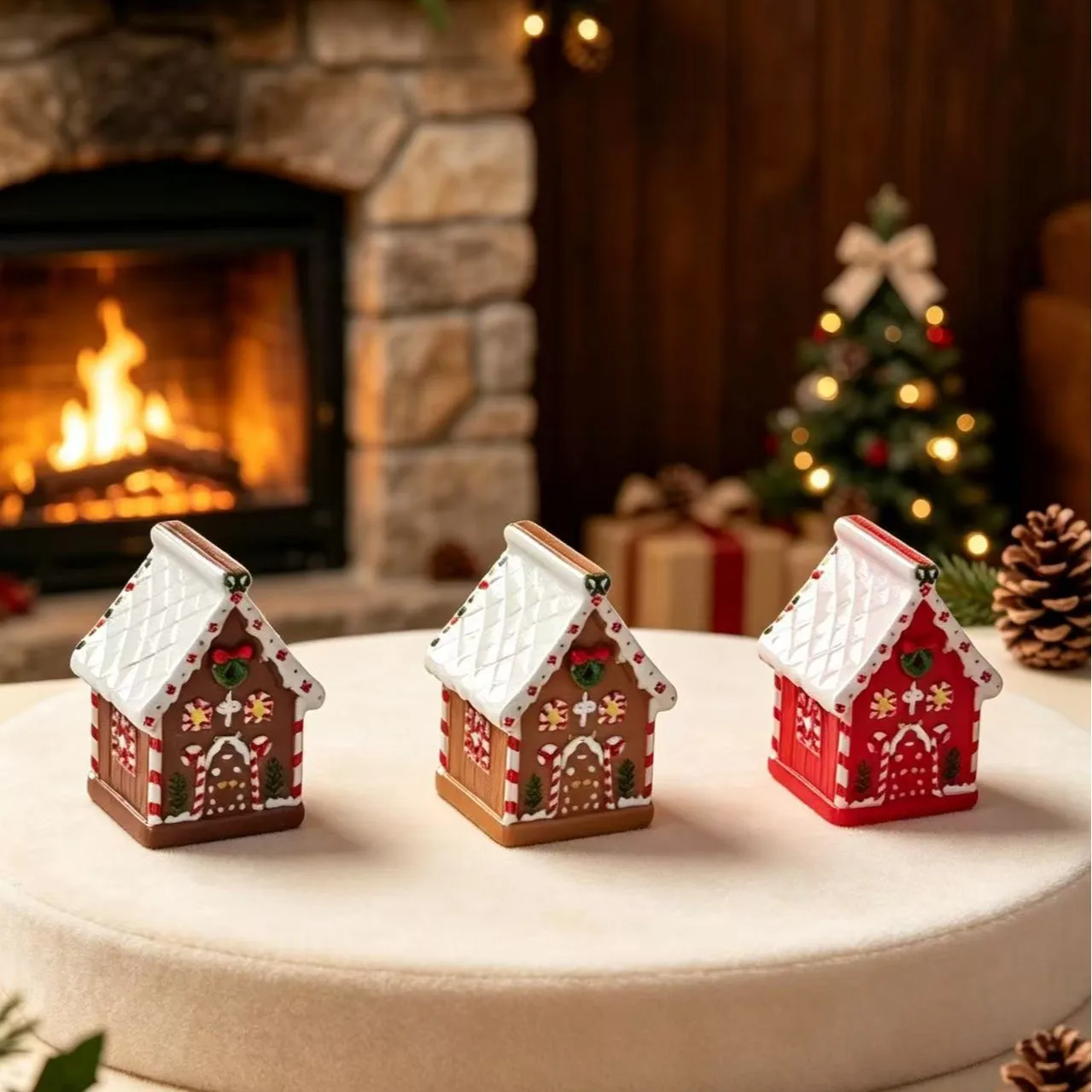 Resin Mini Christmas Gingerbread House Dollhouse Accessory DIY Craft Ornament Cartoon Simulation Micro‑Landscape Scene Layout
