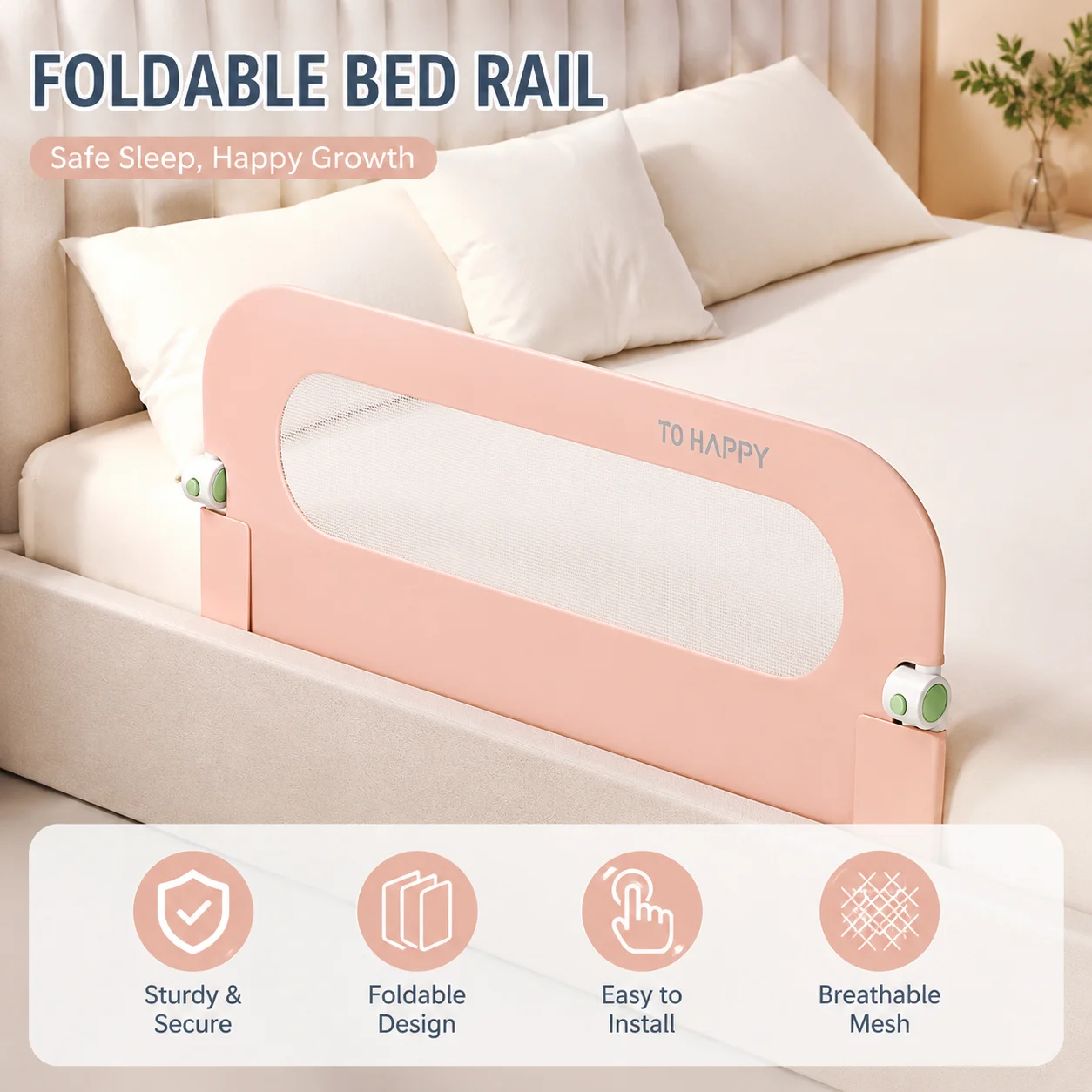‌Portable Baby Bed Rail‌ Lightweight Foldable Guardrail with Extra Anti-Gap Bar Universal Fit for Travel Cribs & Twin/Full Beds