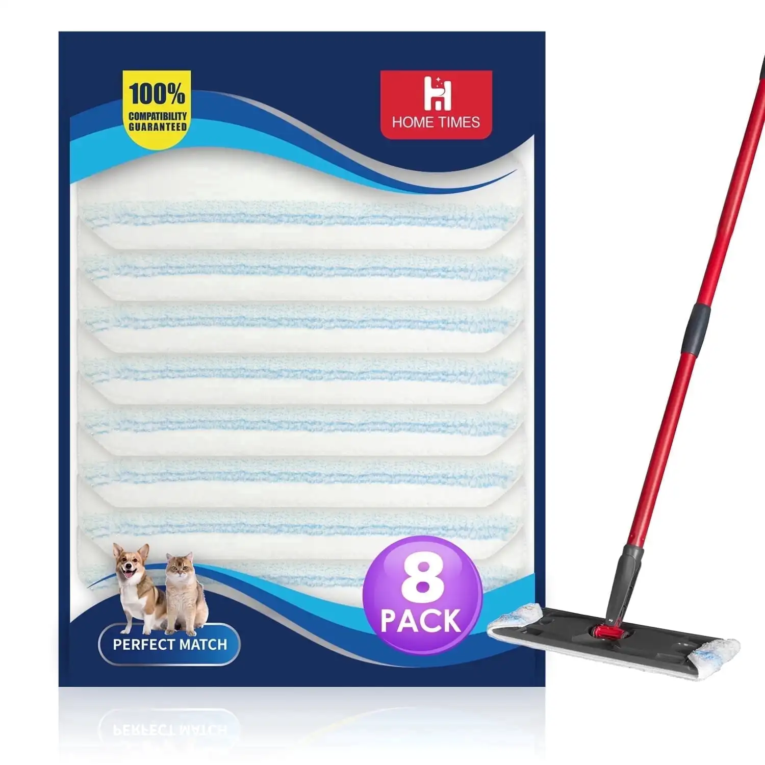 8 Pack Mop Refills Compatible with O Cedar H2prO Flat Mop System, Microfiber Mop Pads for Multi-Surface, Reusable & Washable