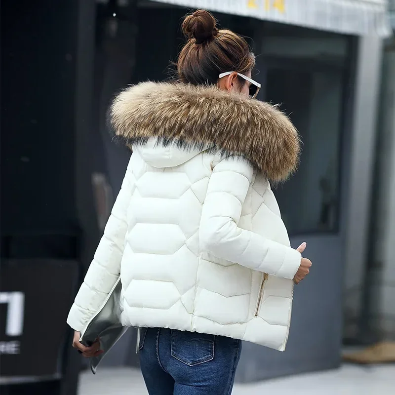 Fashion European White Women's Winter Jacket Big Fur Hooded Thick Down Parkas Female Jacket Warm Winter Coat for Women 2023 New