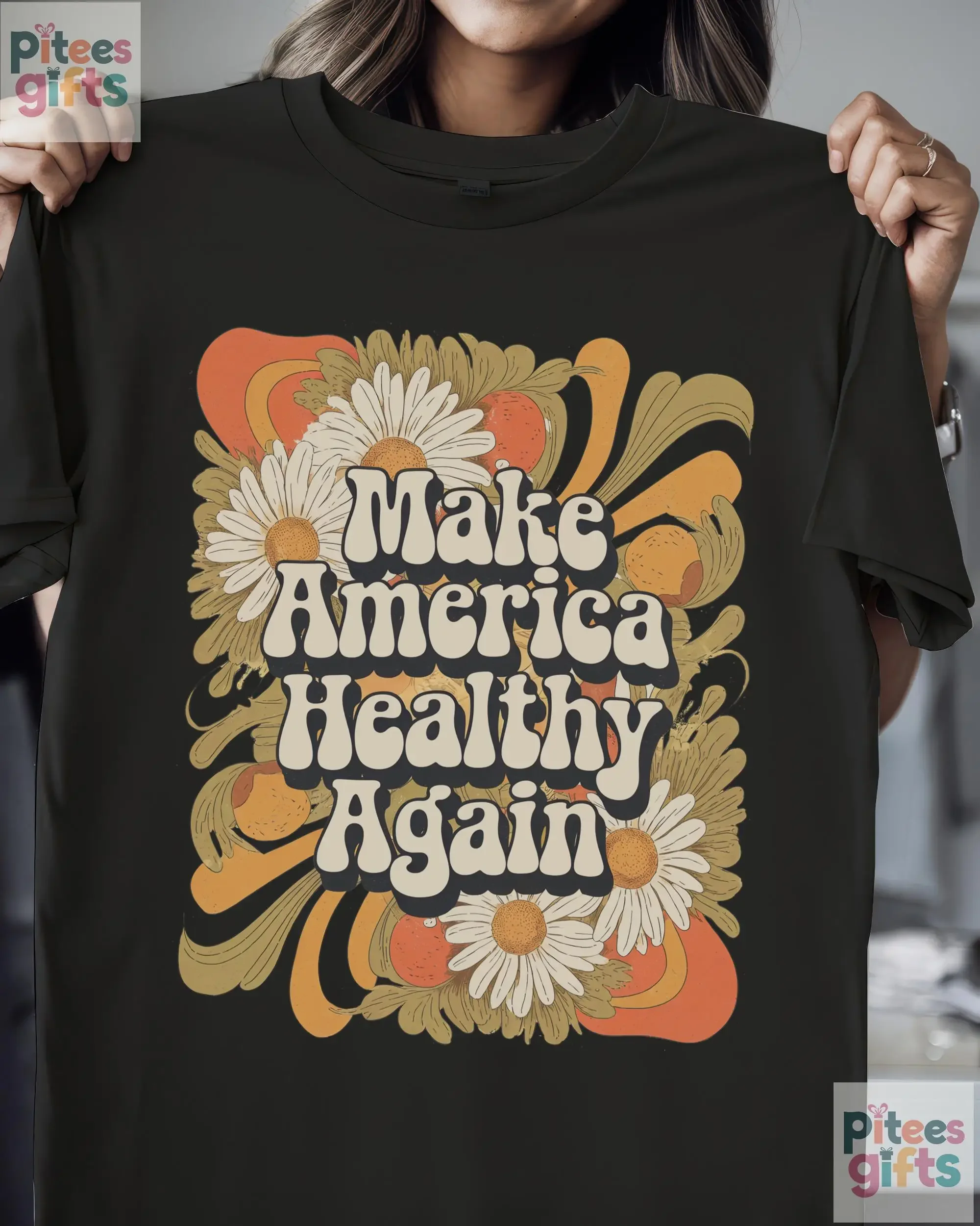 MAHA Groovy Floral Make America Healthy Again MAGA RFK Jr 70s T Shirt Women Retro Family SweaT