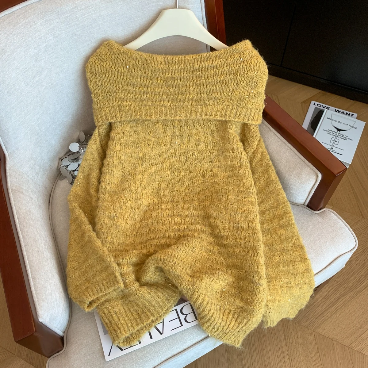 

Женский желтый пуловер, свитер, винтажный джемпер 2000-х годов Y2k, трикотаж, корейский свитер с длинными рукавами и вырезом на шее, осенне-зимняя одежда