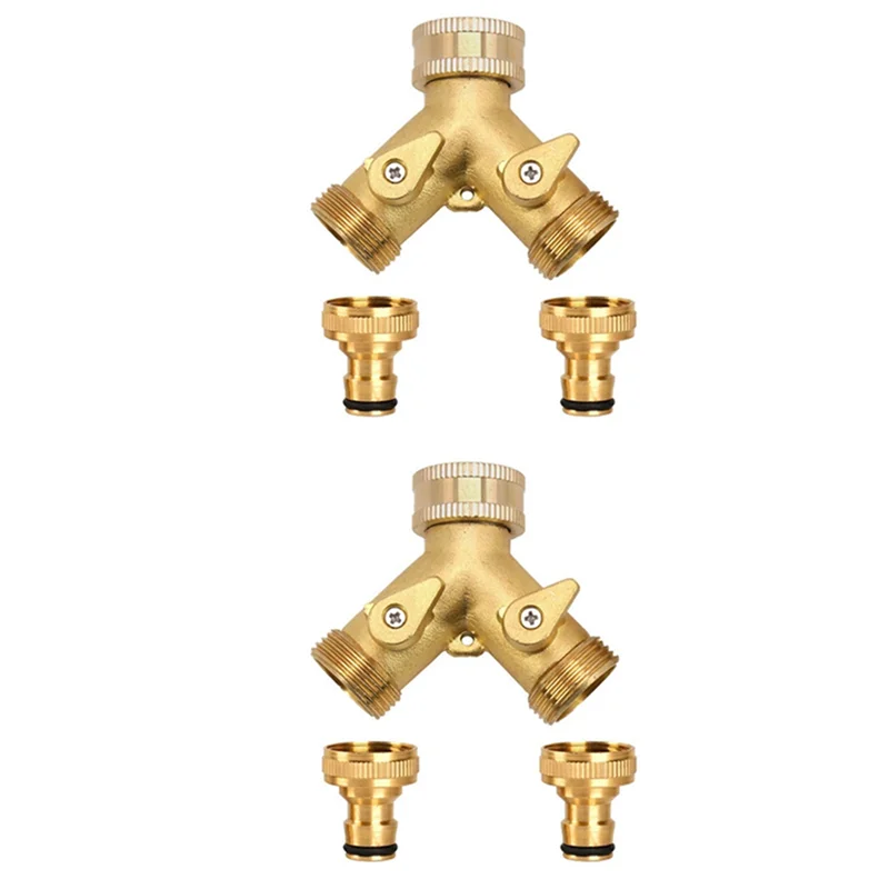 

A59Z-2X 3/4 Inch 2 Way Hose Splitter Brass Y Valve Garden Tap Connector With 2 X3/4 Inch Brass Water Tap Outside Tap Kit