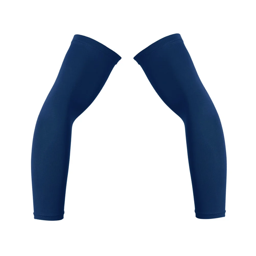 2 個のスポーツ肘スリーブ日焼け防止アームガード伸縮性のある圧縮スリーブ通気性のある屋外トレーニング用ネイビーブルー Xl