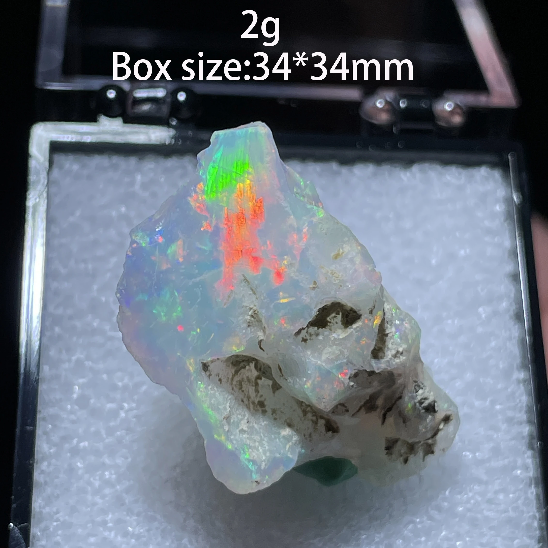 Natural Colorful Ethiopia Opal (No Need Water) Gem Mineral Specimen Box Size:34X34mm (Need Lighting) Small Cracks