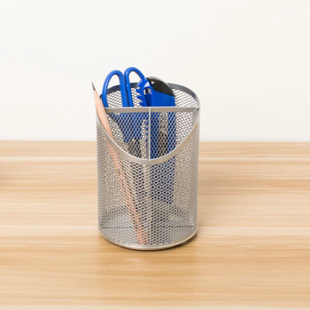 

Metal Pen Holder Silver Pencil Desktop Stationery Organizer Cups Decorative Pot Holders Home Office Desk Lightweight