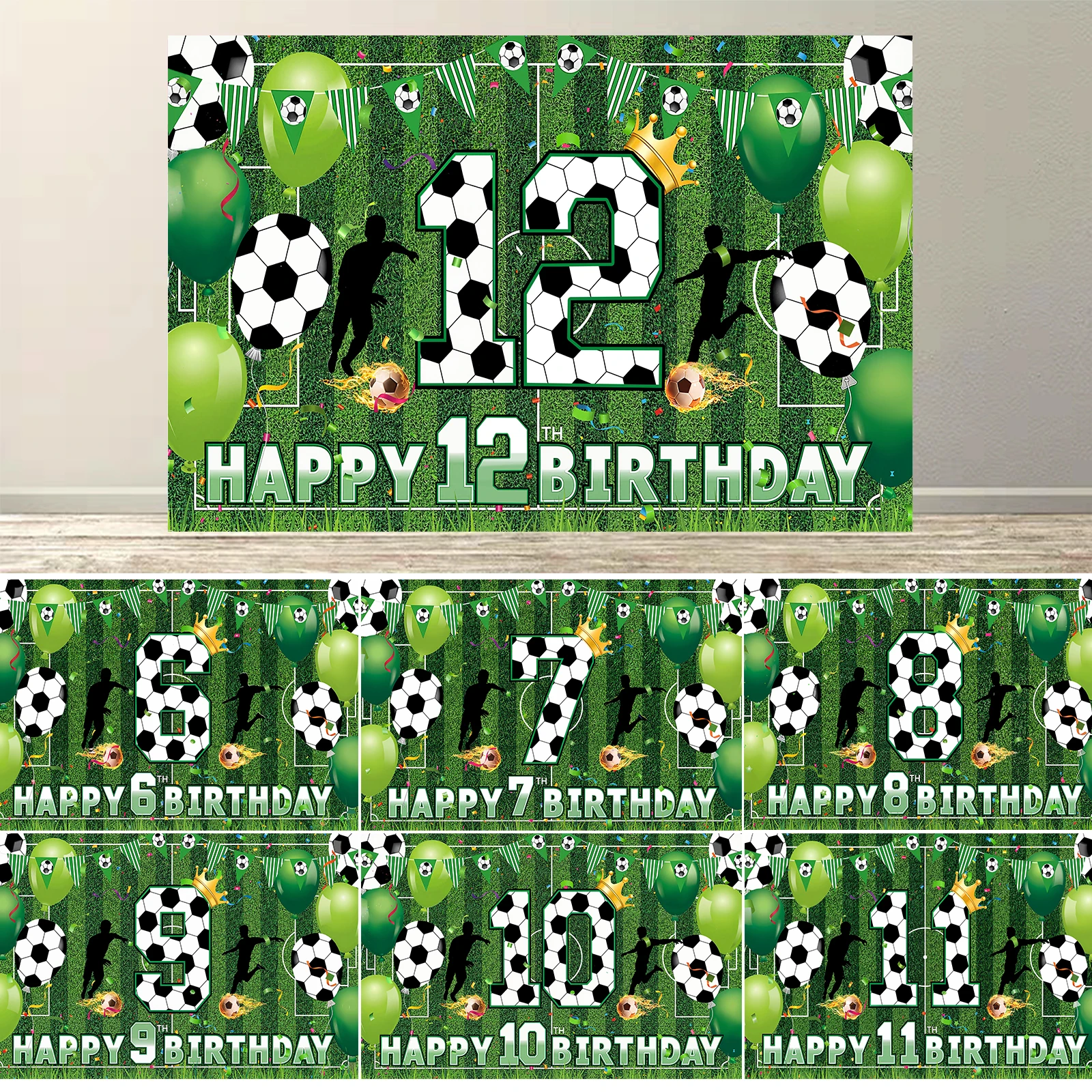 

Soccer Happy 6-12th Birthday Banner for Boys Kids Teens - Large Sport Themed Birthday Banner for Football Party Supplies