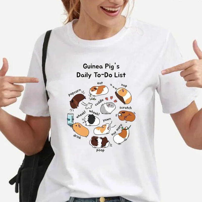 Fashion New Guinea Pig Daily To Do List Tee Women Cartoon Harajuku Streetwear Tops Casual New Summer Y2K Style Short Sleeved Top