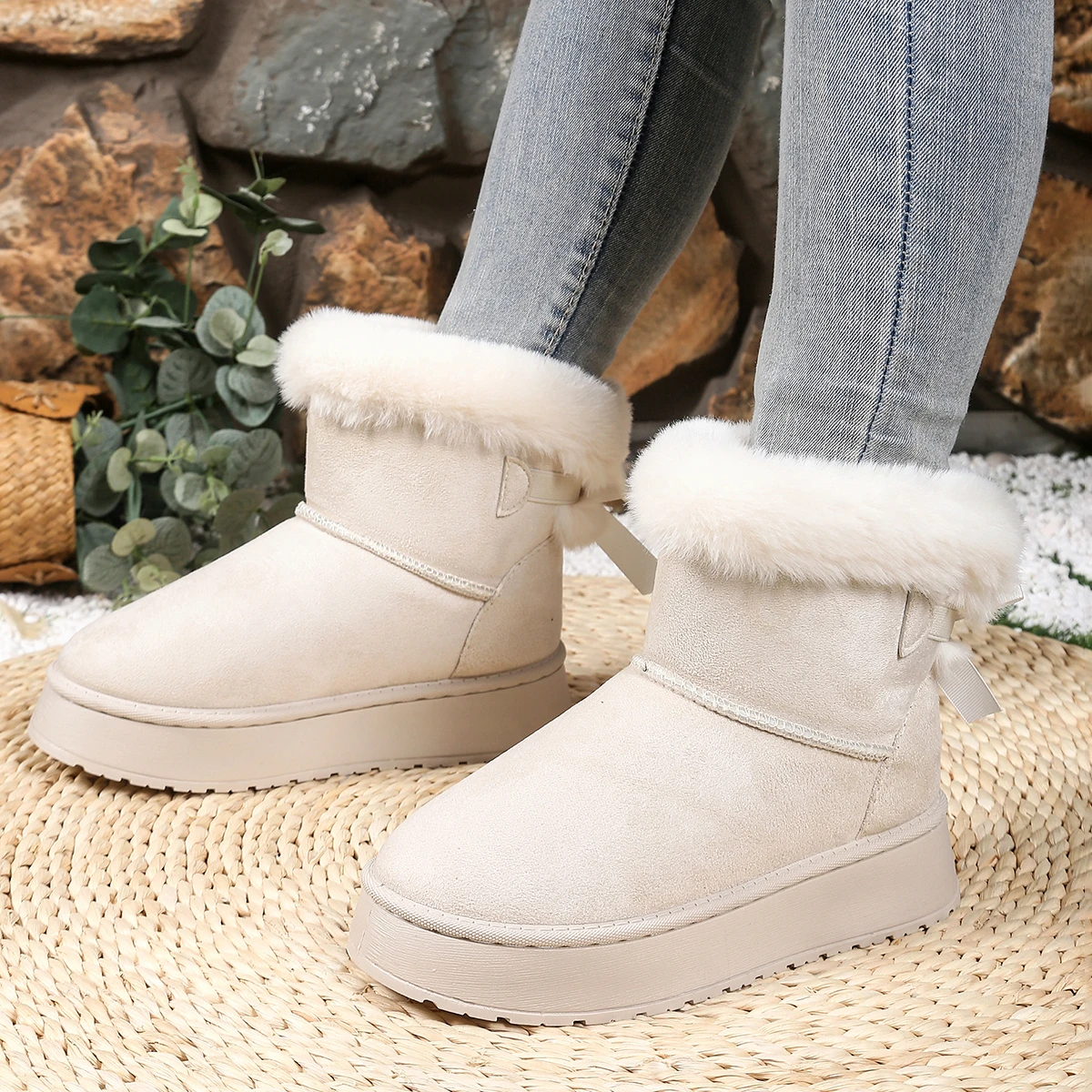 2025 New Winter Women Snow Boots Fashion Plush Platform Shoes Women Outdoor Warm Boots Comfortable Retro Solid Women Shoes