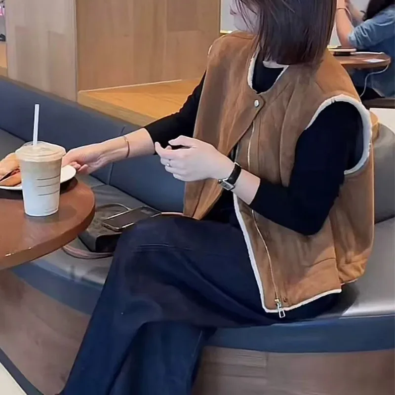 

Vests Waistcoats Thick Womens Waistcoat Gothic Autumn Corduroy Plaids Lapels Foldable Button-Up Classical School Students Y2K BF