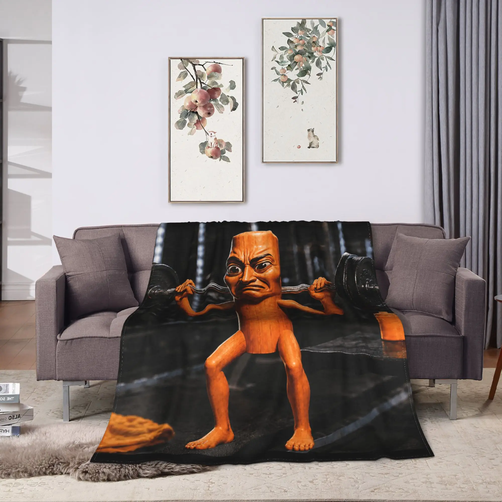 Disgusting Gym Tung Tung Sahur Workout Meme Humor Fitness Blankets  Graphic Picnic Bedding Throws Home Decor Flannel Bedspread