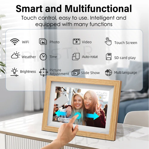 Imagen 2 del producto Marco de fotos Digital inteligente Frameo de 10,1 pulgadas, almacenamiento en la nube de 32/64GB, marco de fotos Digital WiFi, pantalla táctil IPS con rotación automática