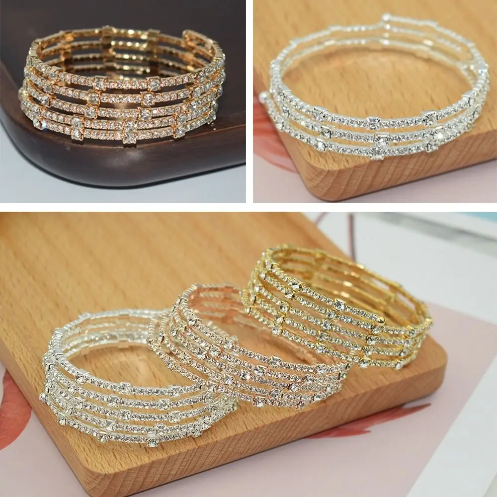 Gift Silve/Gold Crystal Bracelet Full Rhinestone Shining Hand Wrist Bracel 3/5 Rows Cubic Zirconia Bridal Jewelry Wedding