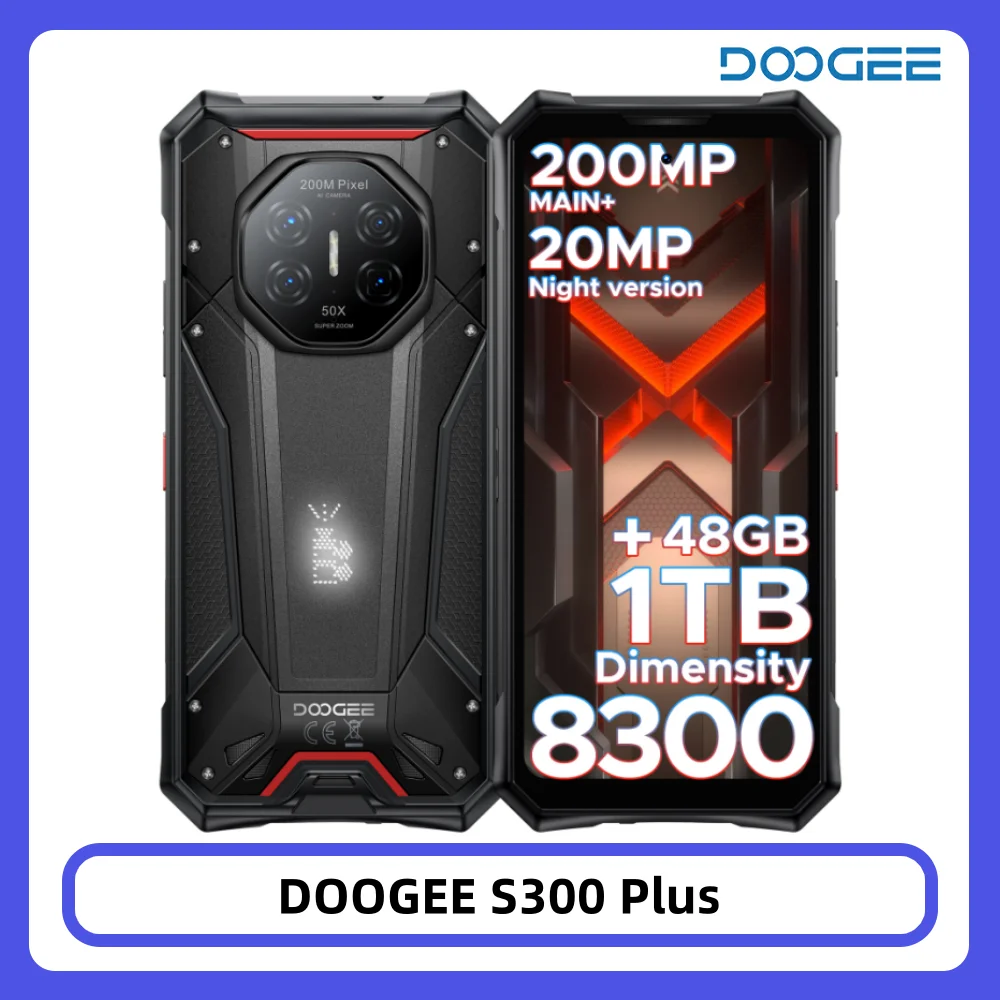 Téléphone robuste DOOGEE S300 Plus, 48 Go + 1 To, Dimensity 8300, batterie 11000 mAh, 120 W, écran 6,78 pouces FHD+ 120 Hz, appareil photo 200 MP, Android 16, smartphone