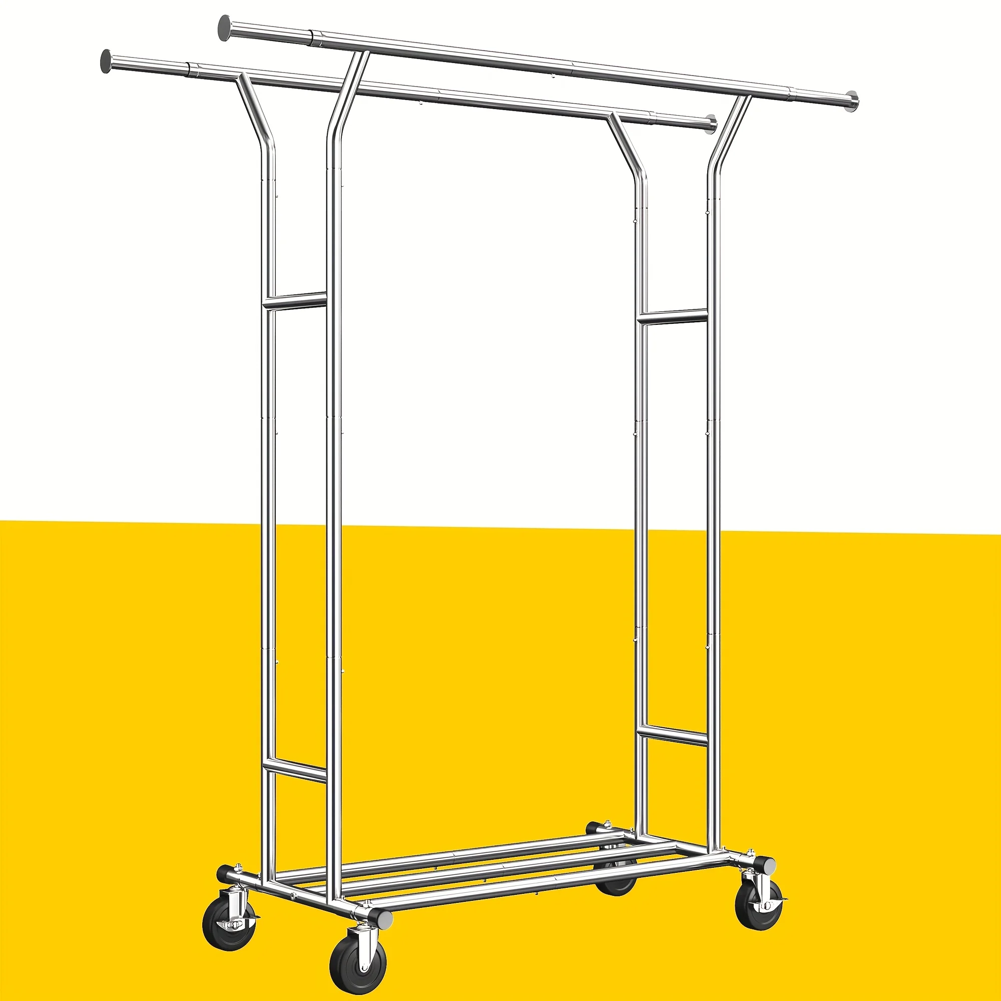 Heavy-Duty 2-Tier Rolling Garment Rack With Wheels, Mobile Base & Double Rail Storage System, 360° Quiet-Spin Casters & Dual Load-Bearing Bars, Compact For Small Spaces, Reinforced Steel Frame ( Black), Perfect For Bedrooms/Boutiques/Apartments