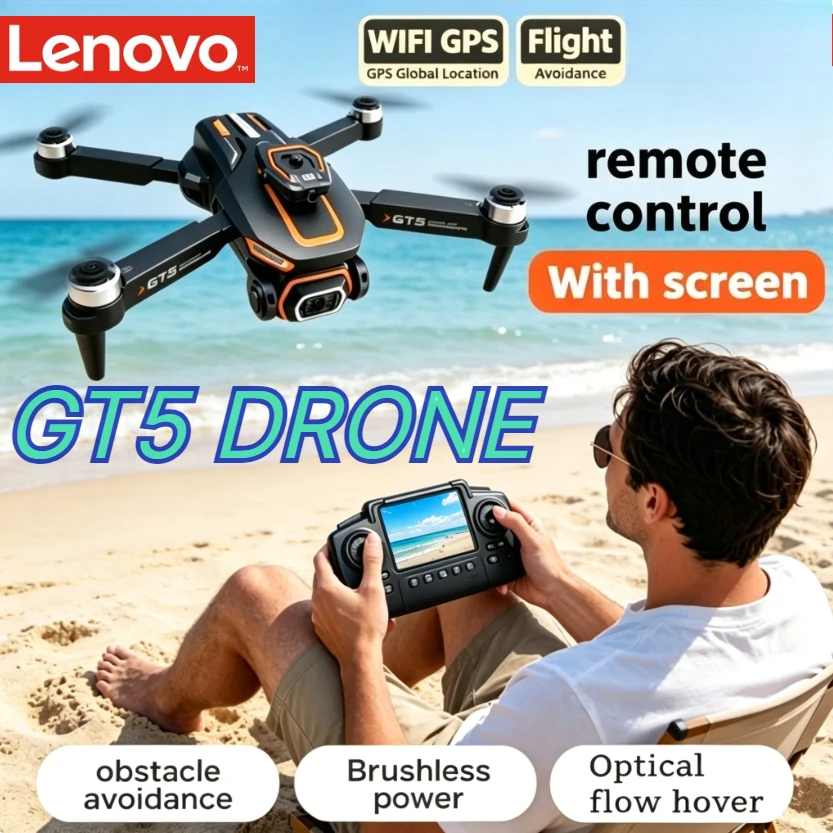 Lenovo GT5 RC Drone With Screen 8K HD 5G WIFI FPV Brushless Motor Optical Flow Obstacle Avoidance Aerial Photography Quadcopter