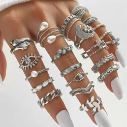 23 Pcs Punk Style Retro Ring Set For Women Fashionable And Minimalist Pearl Zircon Geometric Finger Rings 2024 New Jewelry Gifts