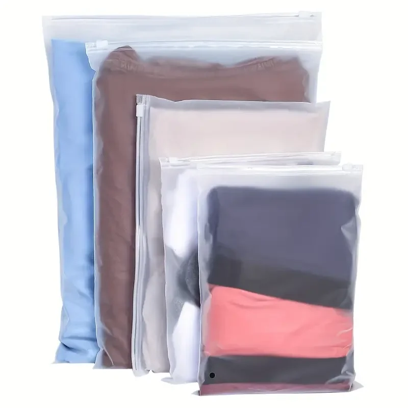 10pcs Frosted Plastic Packaging Bag Travel Storage Bag Waterproof Bag Zipper Lock Self-Sealing Clothing Packaging With Hole