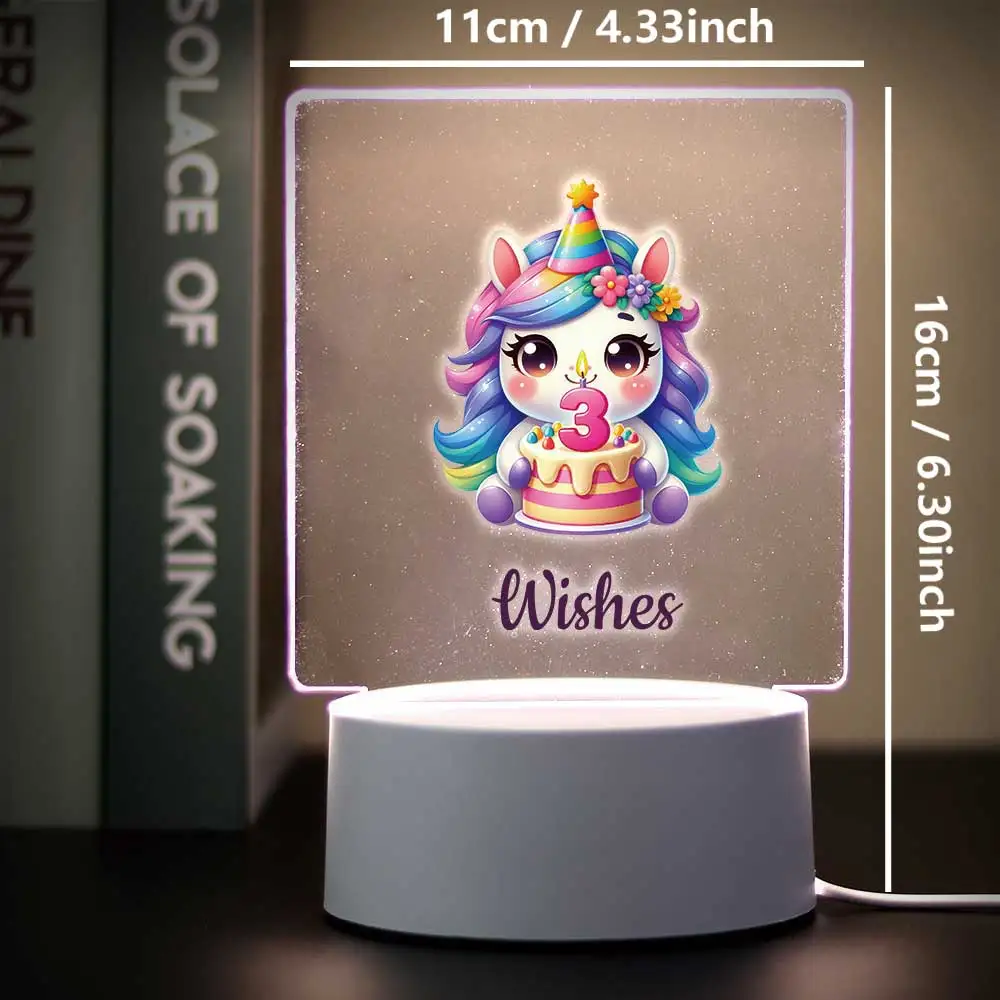 1 pc bonito colorido unicórnio impressão uv nome personalizado 3d visual night light led candeeiro de mesa decoração do quarto presente aniversário