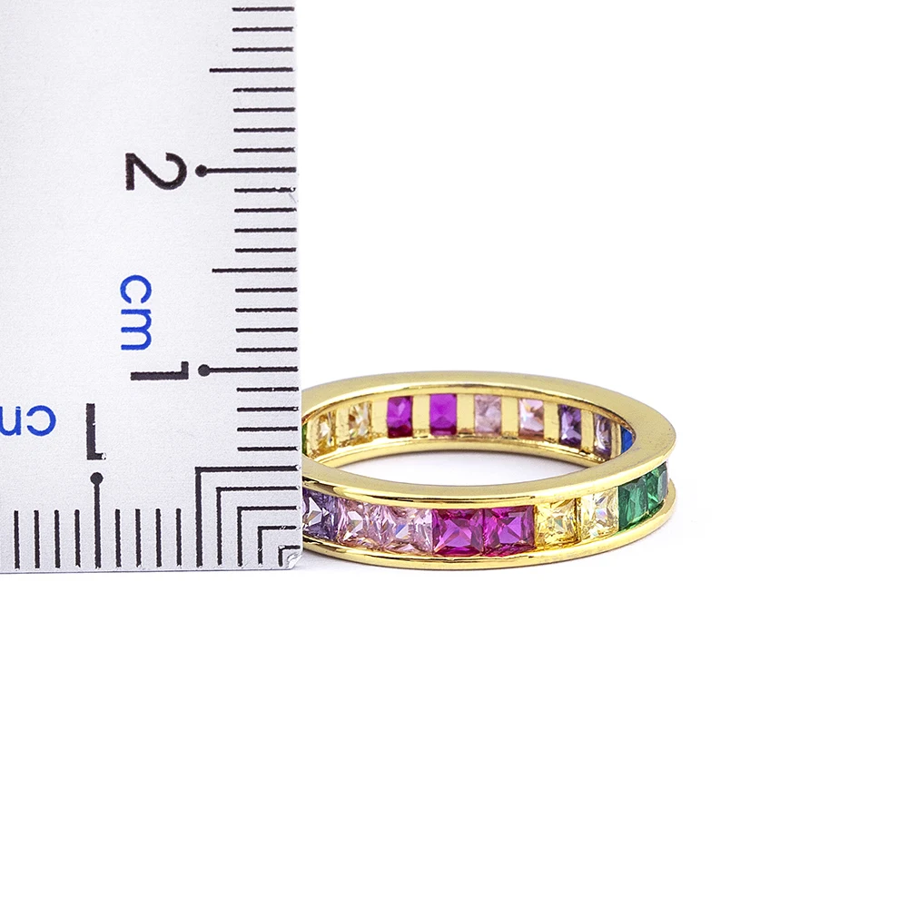 Classic Spanish Style Top Quality Rainbow Ring Gold Color Zircon Finger Ring for Women Girls Fashion Party Birthday Jewelry Gift