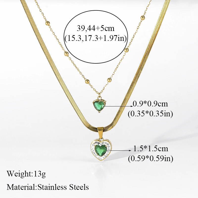 EILIECK 316L Edelstahl 1 Set Herzförmige Grüne Kristall-Halskette Ohrringe für Frauen Mädchen Mode-Schmuckset Geschenk Party – Detail 6