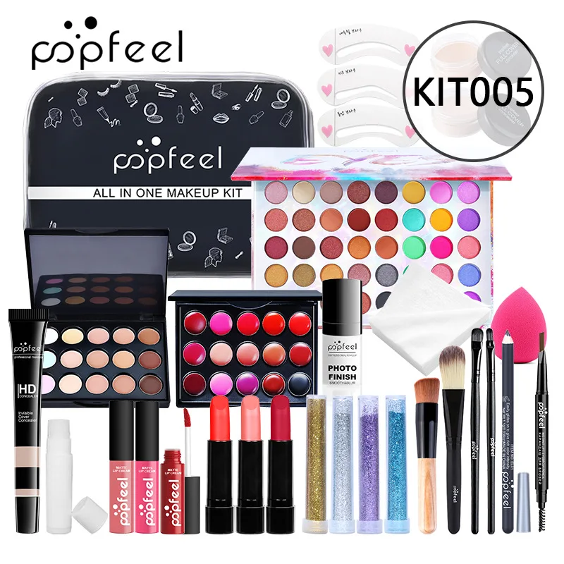 Popfeel conjunto completo de maquiagem leve caixa de presente conjunto de maquiagem para iniciantes do sexo feminino combinação de maquiagem inclui sobrancelha delineador sombra