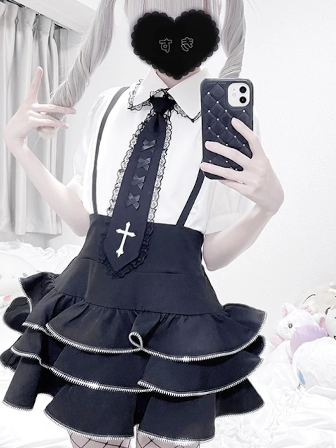 Japanese Mass-produced Mine-based Ruffle Edge Zipper Decorative High-waisted Leg-length Strap Mini-skirt Culottes Women
