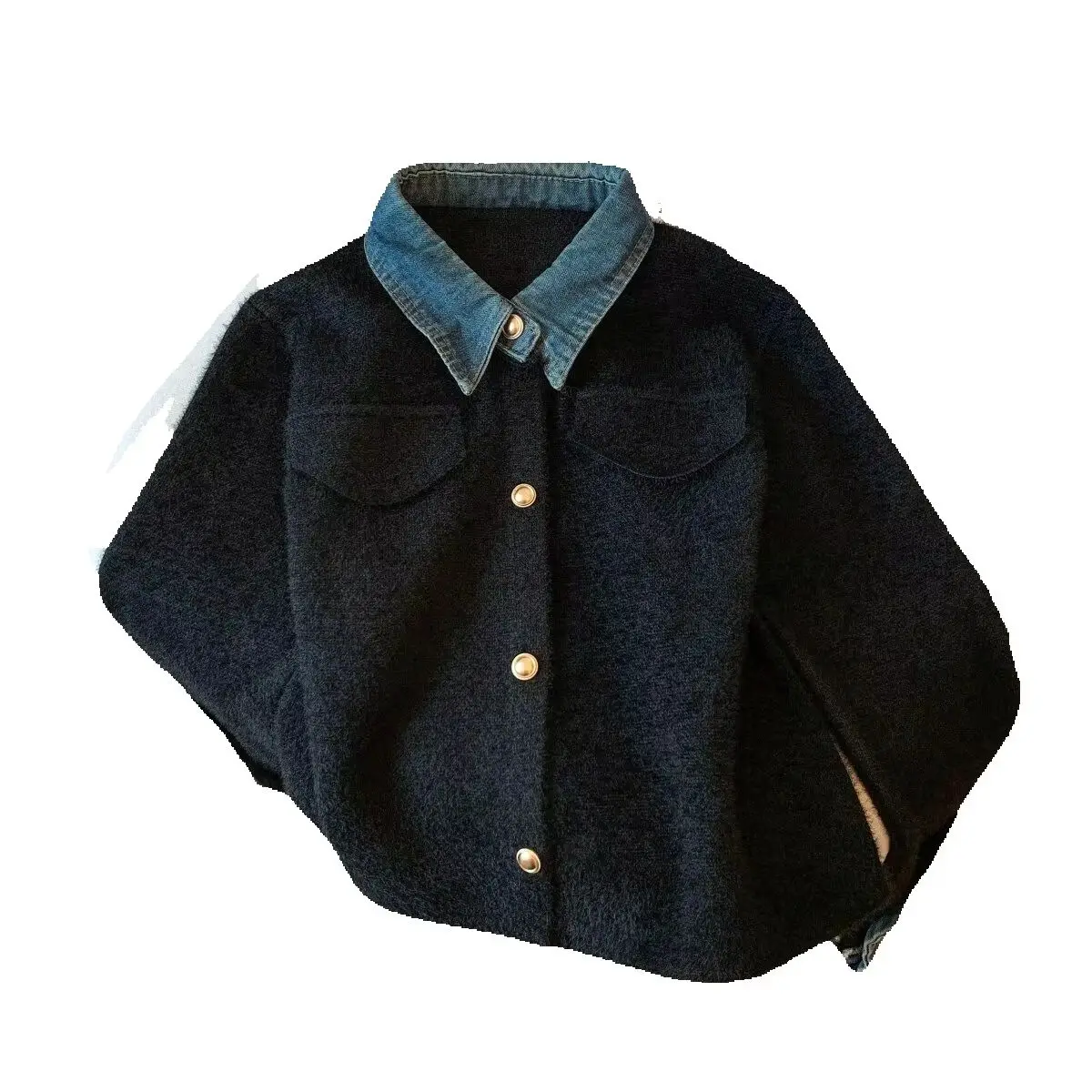 Vintage Denim Splicing Coats for Women Autumn Winter New Long Sleeve Lapel Jacket Casual Loose Personalized Soft Versatile Tops