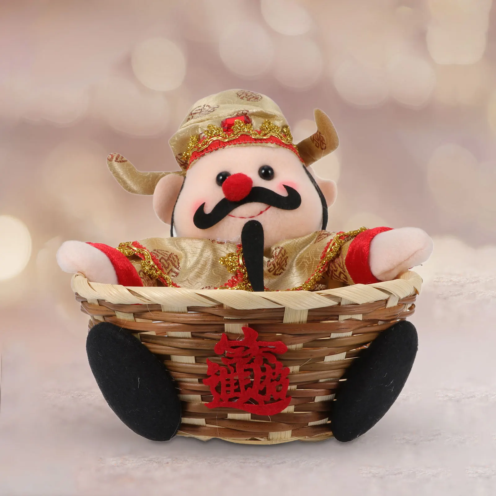 

God of Wealth Candy Basket New Year Woven Storage Biscuit Home Decoration Hand Holiday Bamboo