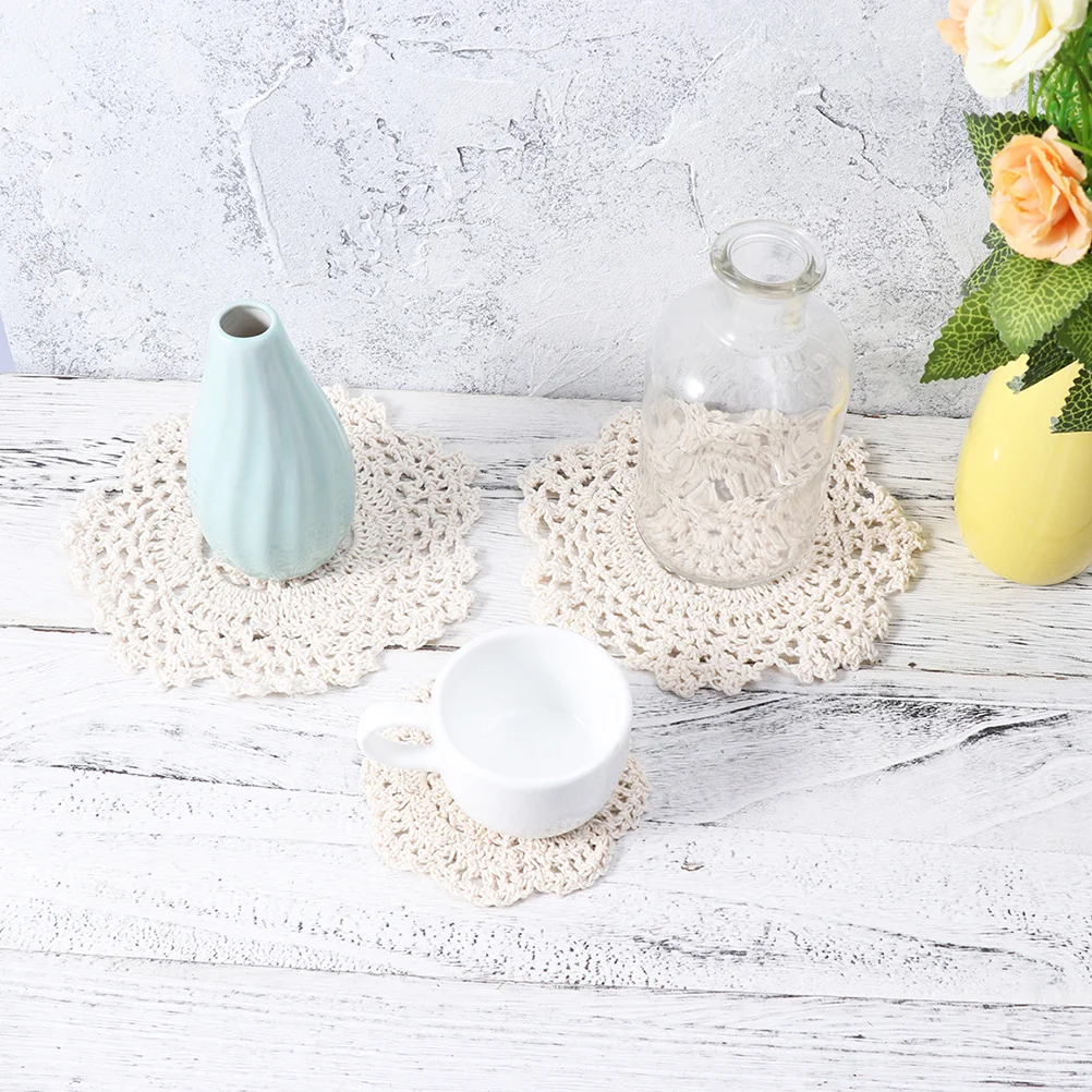 

Handmade 6 Pcs 14cm Round Crochet Coasters Lace Cup Mats Absorbent Hollow Placemats Vintage Style Drink Pads for Home