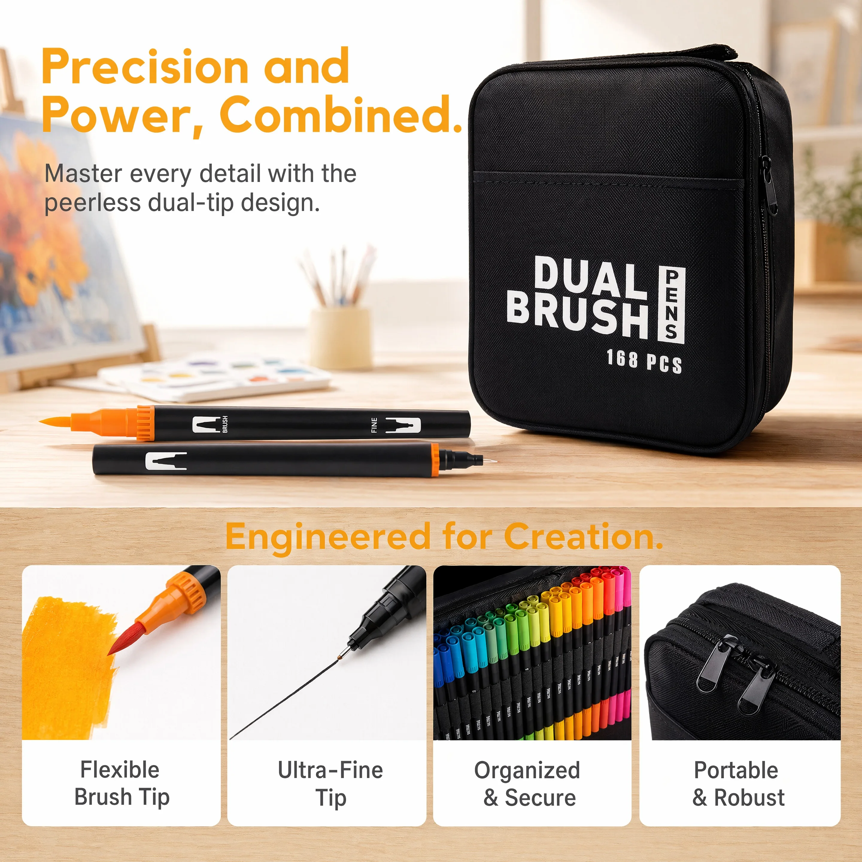168 Colors Dual Tip Brush Pens Art Markers for Adult Coloring Books, Artist Drawing Sketch Markers Set with Fine & Brush Tip