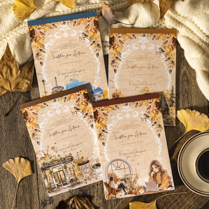 

1pack/2pack 20 Sheets/pack Autumn Invitation Series 4 Styles of Retro Scenery Stickers for Journal Decoration