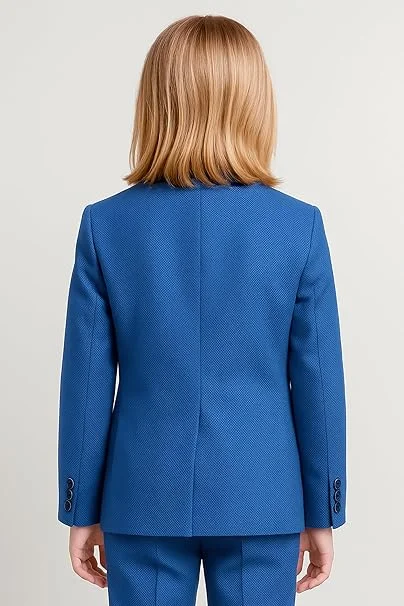 طقم بدلة للأولاد مكون من 3 قطع بقصة ضيقة باللون الأزرق للأطفال بدلات رسمية لأداء الأطفال الصغار بدلة سهرة لحفلات الزفاف وحفلات التخرج الزي الكلاسيكي للمراهقين